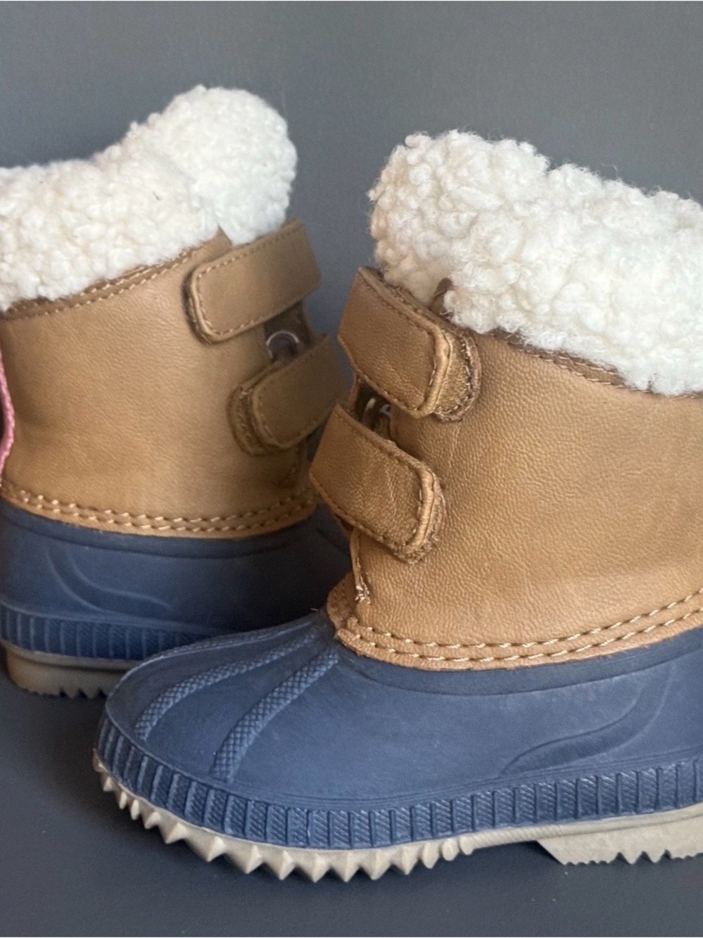 Baby GAP Toddler Winter Snow Boots Size US 5/6 Sherpa Thinsulate Brown/Blue